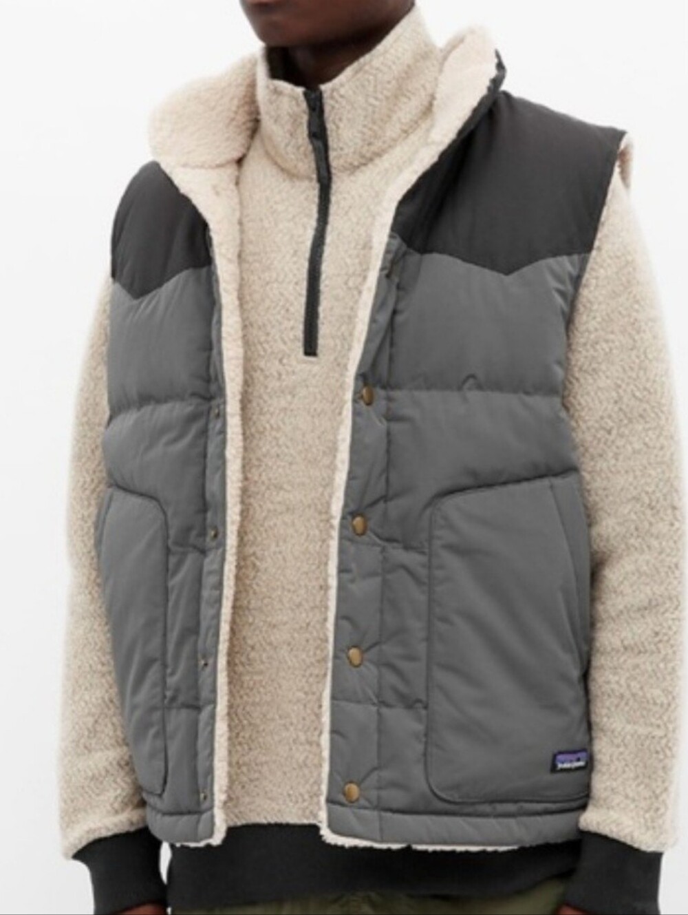 Patagonia Bivy Men’s Reversible Down Vest in Forge Gray & Black Size XL